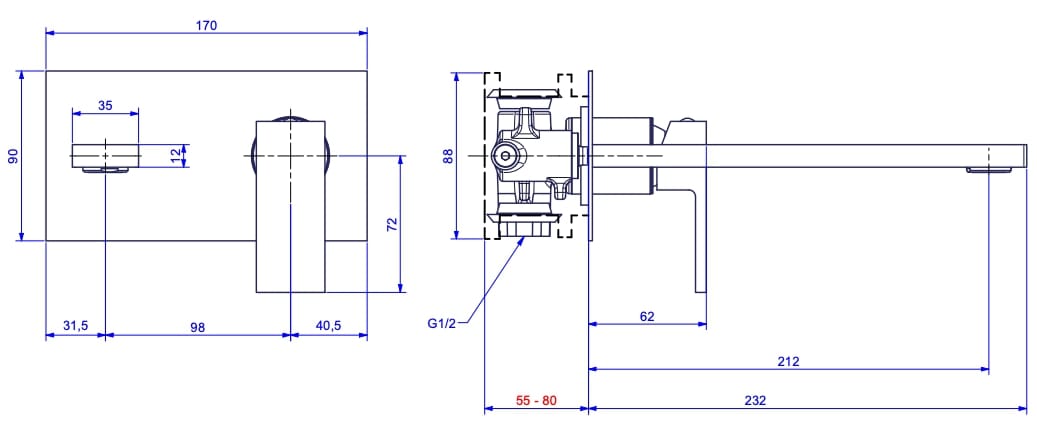 Настенный однорычажный смеситель для раковины с пластиной Bugnatese Tetris ARCH-00080978 - Вид №2