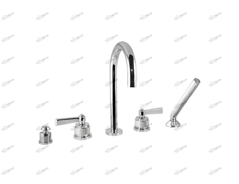 271016.PP0.00 Набор для ванны с пятью отверстиями, ручкой и декорированным латунным кольцом Золото 24К Mestre 