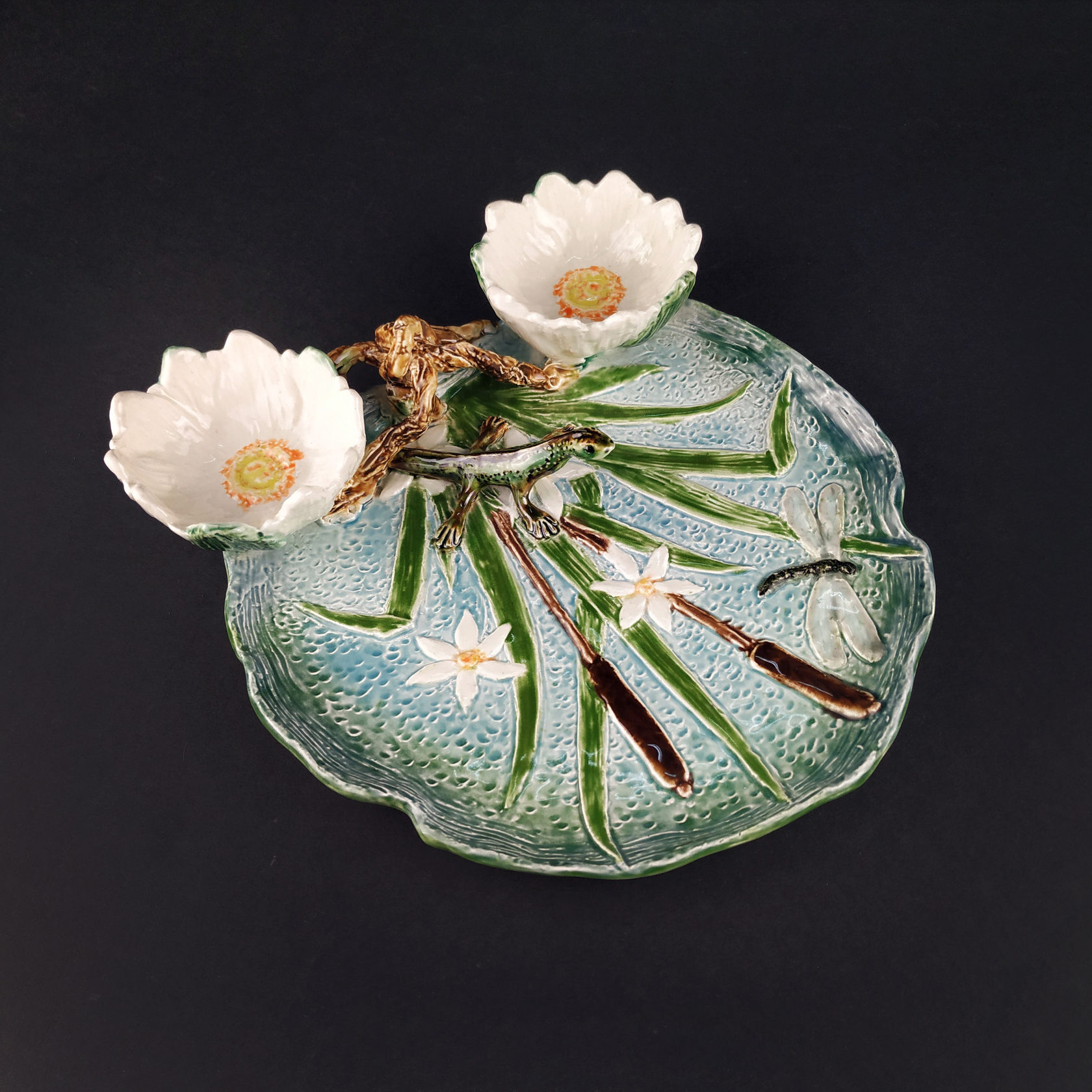 Блюдо для закусок (с двумя кувшинками) Голубой/Ящерица PROVANSFAIENCE sun-id-994524 - Вид №17