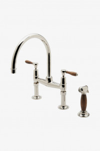 EAKM35 Смеситель для кухни с гусиной шеей Easton Classic с двумя отверстиями, ручки из дуба и спрей Waterworks