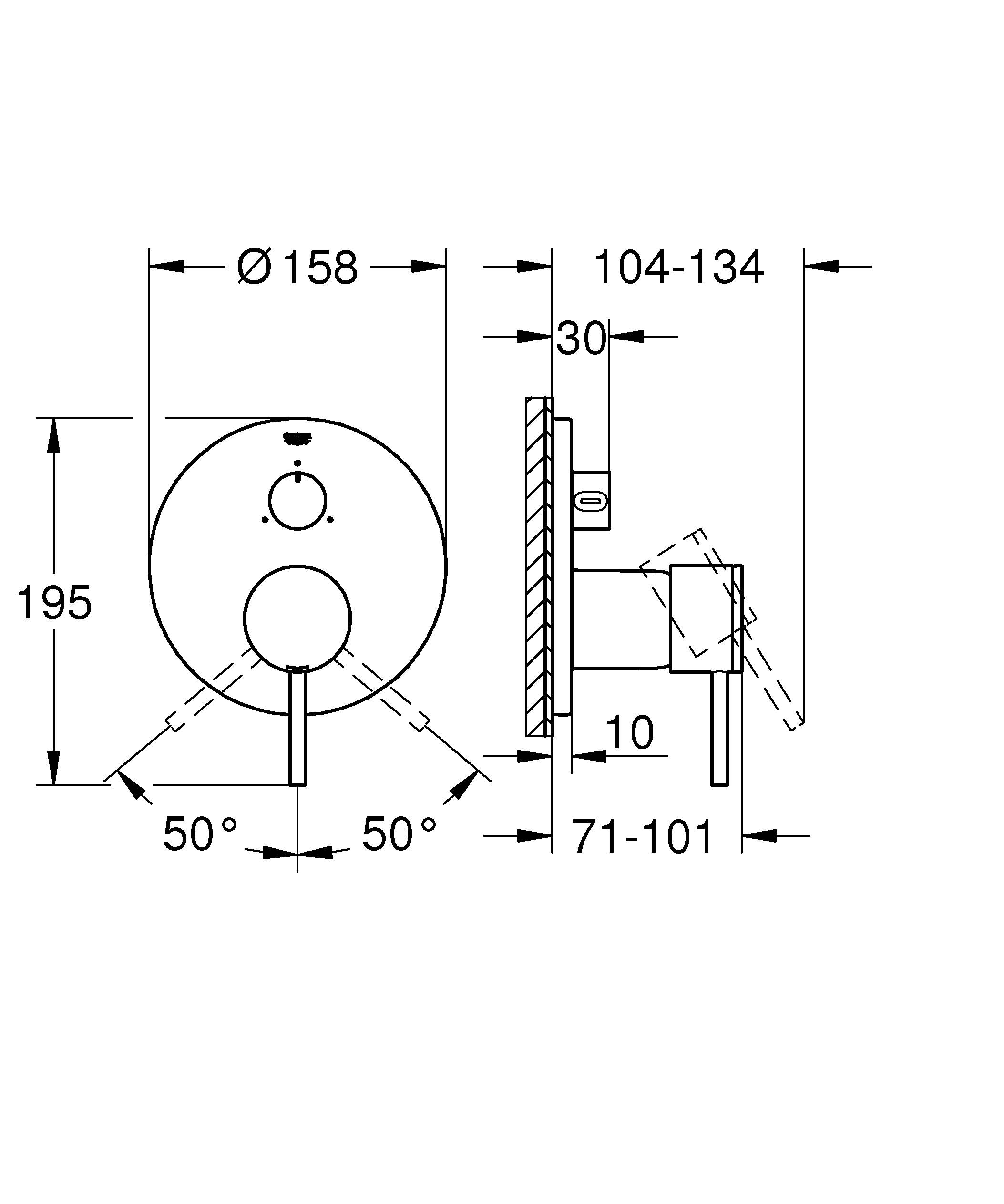 Внешняя часть смесителя для ванны GROHE Atrio New с переключателем на 3 положения, хром (24096003) - Вид №2