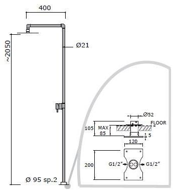 MINA Напольная душевая стойка из нержавеющей стали с душевой лейкой  0801t  - Вид №1