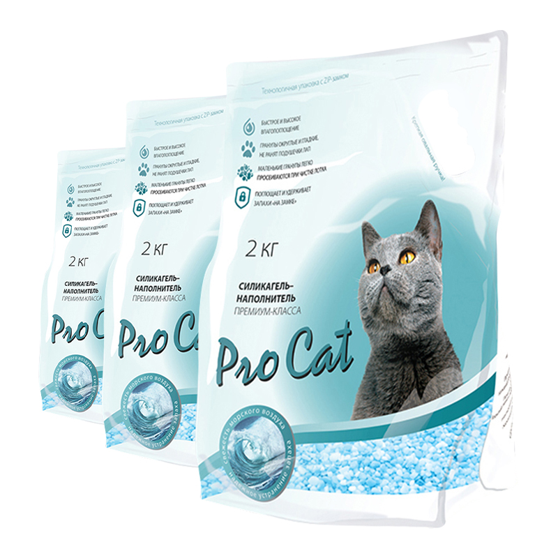 ПР0031730*3 Наполнитель для кошачьего туалета силикагель премиум микс 2кг (упаковка - 3 шт) Pro Cat 