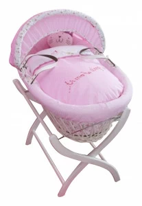 Колыбель-переноска Gift Wicker Moses Basket белая, розовое белье MINIME ДИЗАЙНЕРСКИЕ 010101 Белый