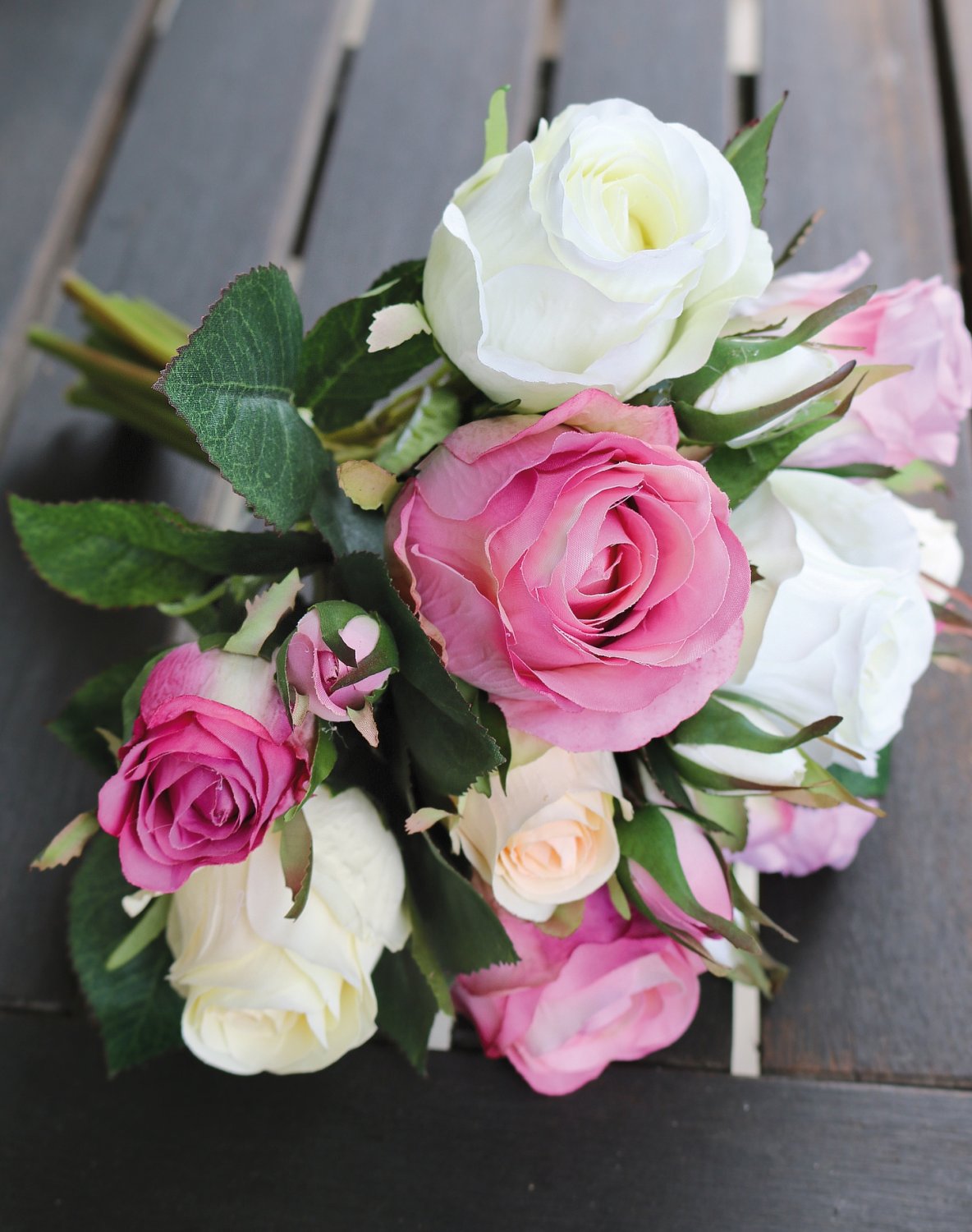 2613 755 a3 Искусственный букет из шиповников, 16-цветков, 28 см, бежево-роза H-andreas 