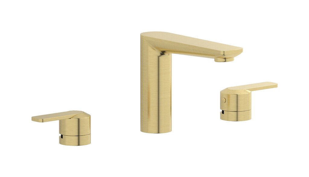 Излив для умывальника на три отверстия в комплекте с автоматическим сливом. WE ARE IB c6390is Brushed Pale Gold C-67