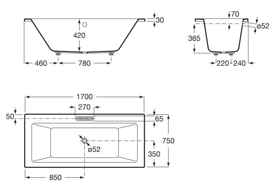 Встраиваемая акриловая прямоугольная ванна с гидромассажем Roca VYTHOS 24858 / 24860 ARCH-00013479 - Вид №2