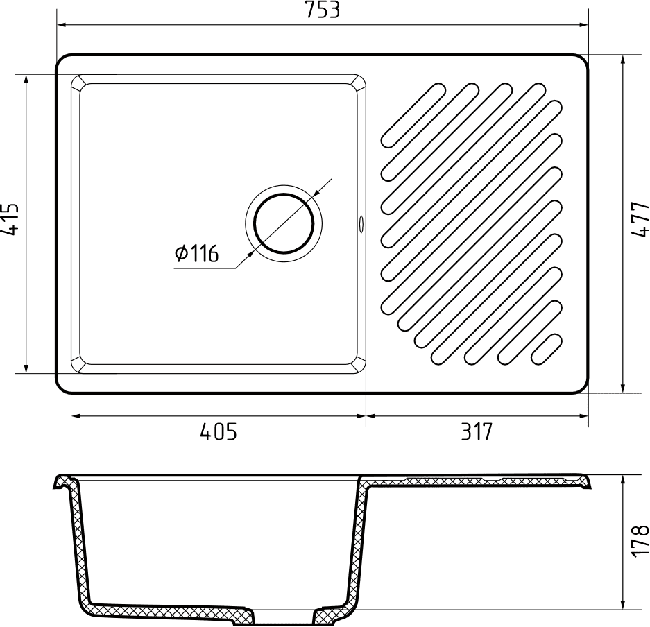 Кухонная мойка Кварц QUARZ S445 GranFest 52-S445 - Вид №1