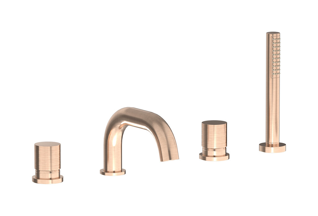 Смеситель на бортик ванной на 4 отверстий с дивертером и душевым гарнитуром. WE ARE IB vn406cc Brushed Rose Gold Vinile