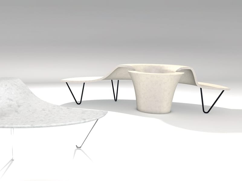 Реконструированная каменная изогнутая скамья со спинкой со встроенной плантатором Viscio Urban Design DUNA ARCH-00070983 - Вид №5