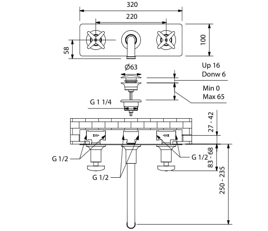 Настенный смеситель для раковины с 3 отверстиями Park Avenue Cross ARCH-00105702 - Вид №3