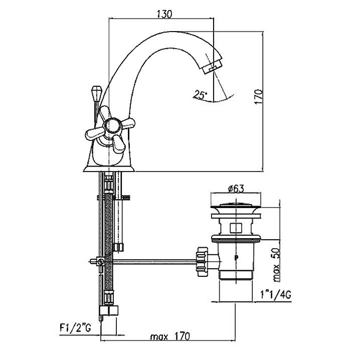 AM700102060 Смеситель для раковины , медь Webert Armony - Вид №3