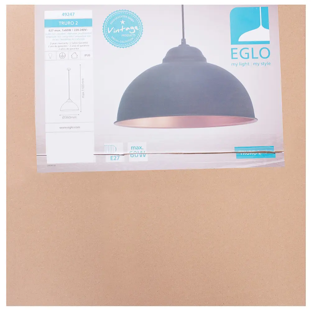 Подвесной светильник Eglo «Truro»-2» 1xE27x60 Вт, цвет чёрный/медный 18559734 STLM-2184013  - Вид №6