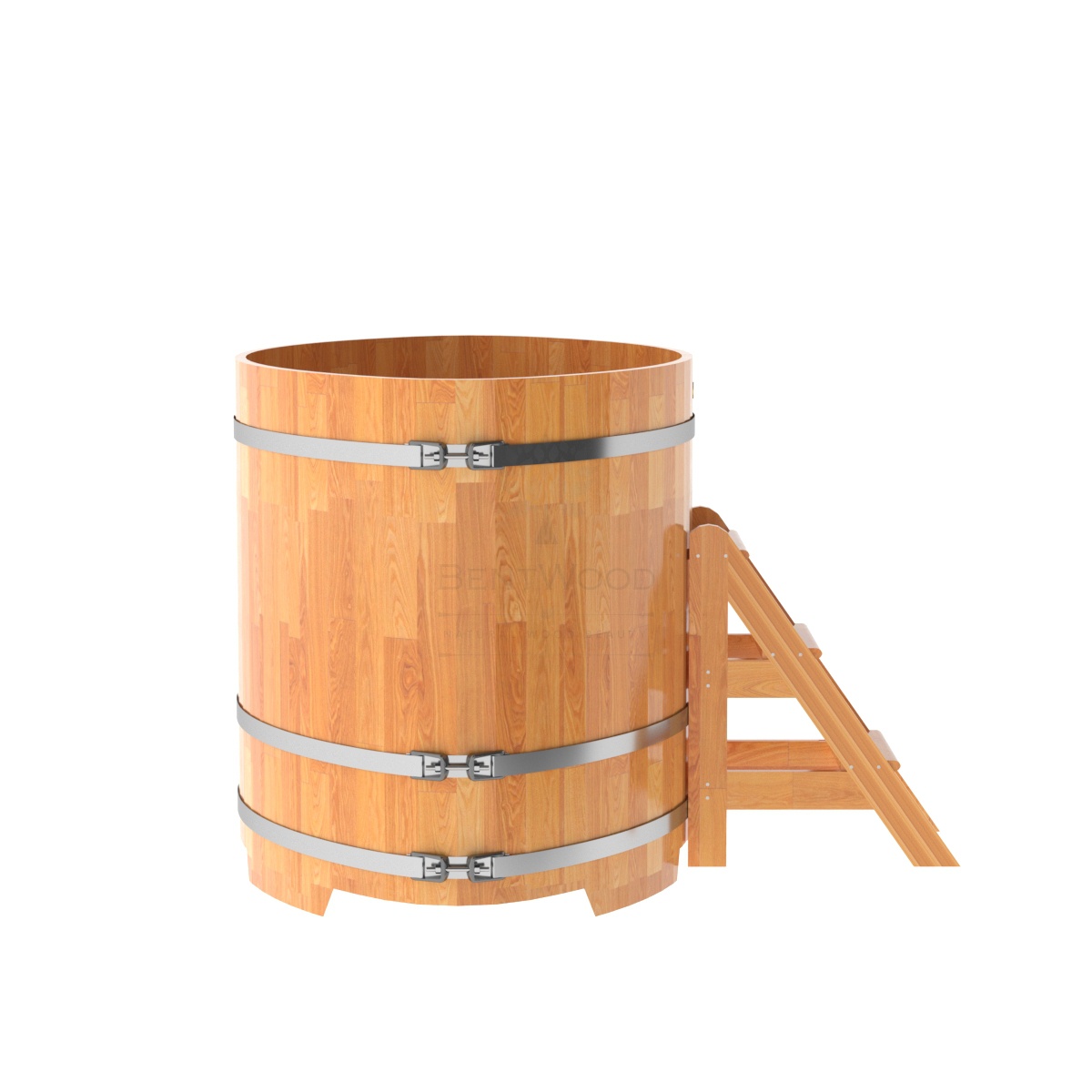 1541 Купель овальная из сращенных ламелей лиственницы 1,08х1,75х1,2 натуральная Alyarus  - Вид №2