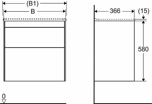 47370 IFO Sense напольная тумба для тонкой раковины с двумя ящиками, компактная, W = 600 мм, W1 = 615 мм, белая - Вид №12