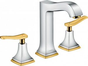 31331090 Metropol Classic Смеситель для раковины 160 на 3 отверстия с рычажными ручками и сливным гарнитуром Hansgrohe