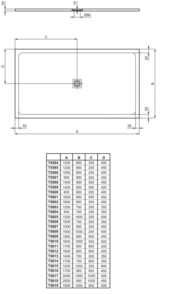 Прямоугольный поддон для душа из композитного материала Ideal Standard Ultraflat S+ ARCH-00081582 - Вид №84