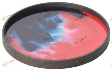 Ethnicraft Круглый поднос из дерева и стекла Bright abstract 20528