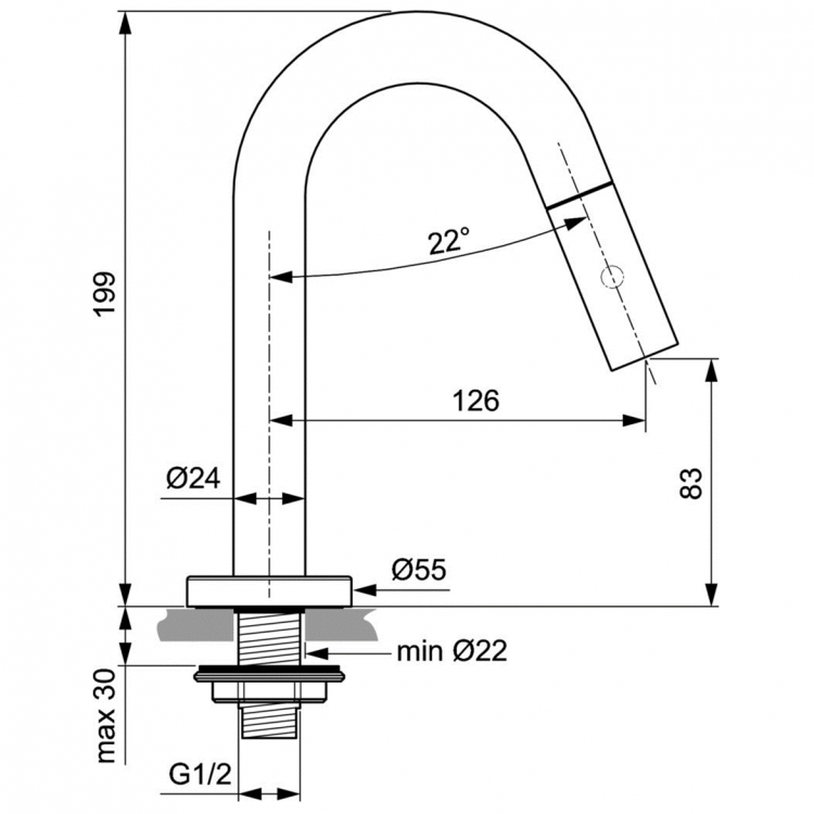 F2842XG Набортный излив для холодной воды или предварительно смешанной воды Ideal Standard IDEALSTREAM  - Вид №1