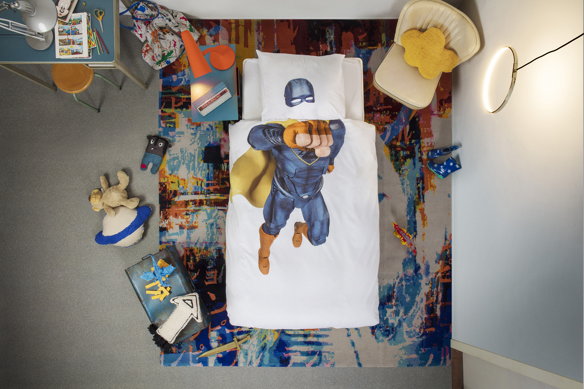 Детское постельное белье односпальное "Супергерой" 150х200 см SNURK  335502 Белый;синий  - Вид №1