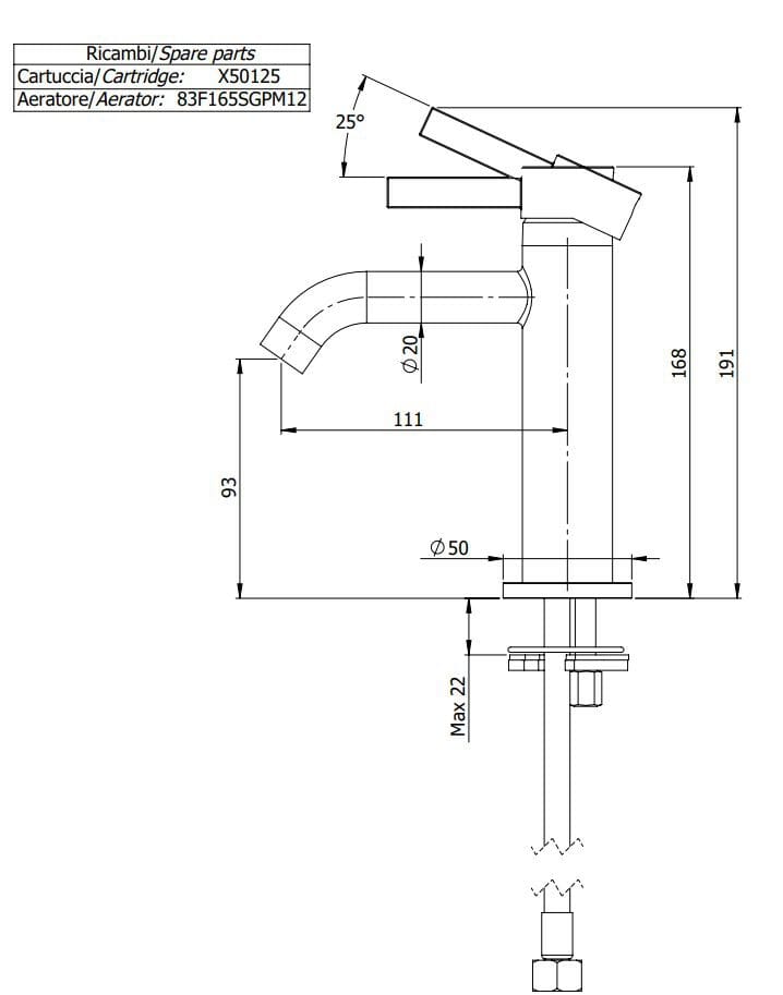 Однорычажный смеситель для раковины без слива Remer Rubinetterie метрическая ARCH-00031971 - Вид №2