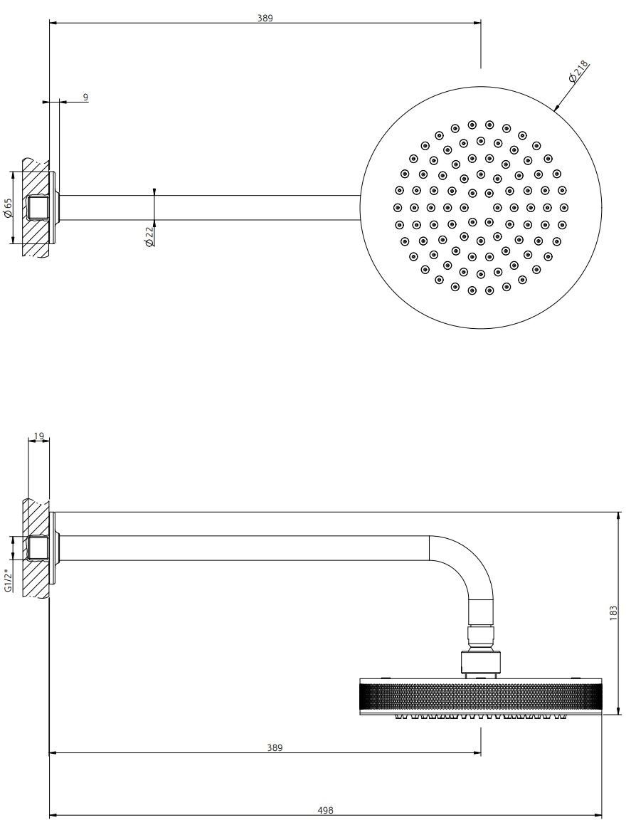 Латунная круглая настенная душевая головка с кронштейном Gessi гравированный ARCH-00088744 - Вид №2