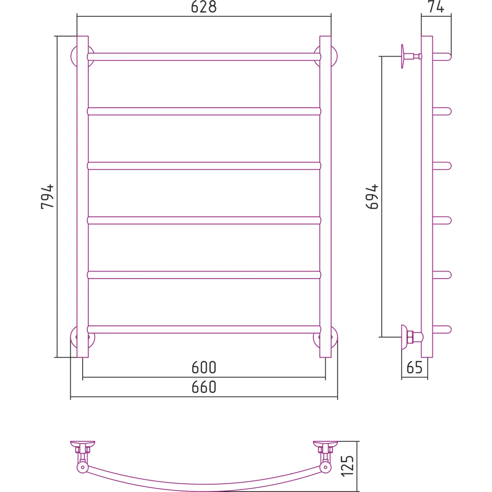 Полотенцесушитель водяной Сунержа ВПС-52П 80x60 мм нержавеющая сталь 3/4" цвет белый STLM-2112631 - Вид №4