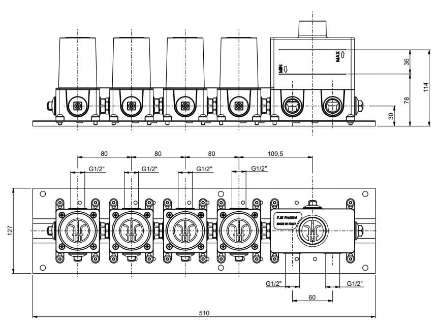 Встраиваемый корпус термостатического смесителя Rubinetterie Frattini 98600V4 ARCH-00062215 - Вид №2