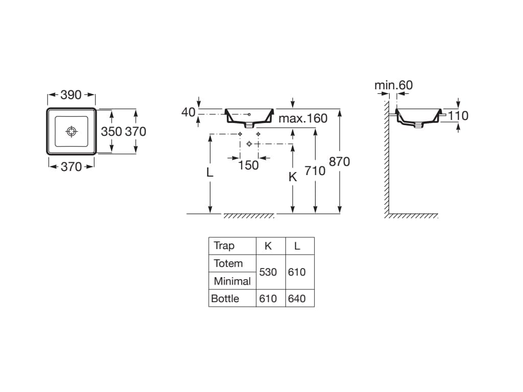 Фарфоровая квадратная раковина с полукругом Roca The Gap ARCH-00034258 - Вид №2
