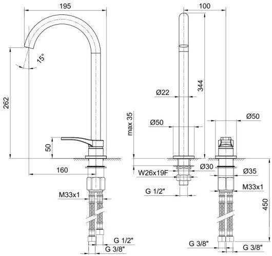 ABOUTWATER Смеситель для раковины на 2 отверстия Al/23 Fantini Rubinetti sun-id-1448039 - Вид №4
