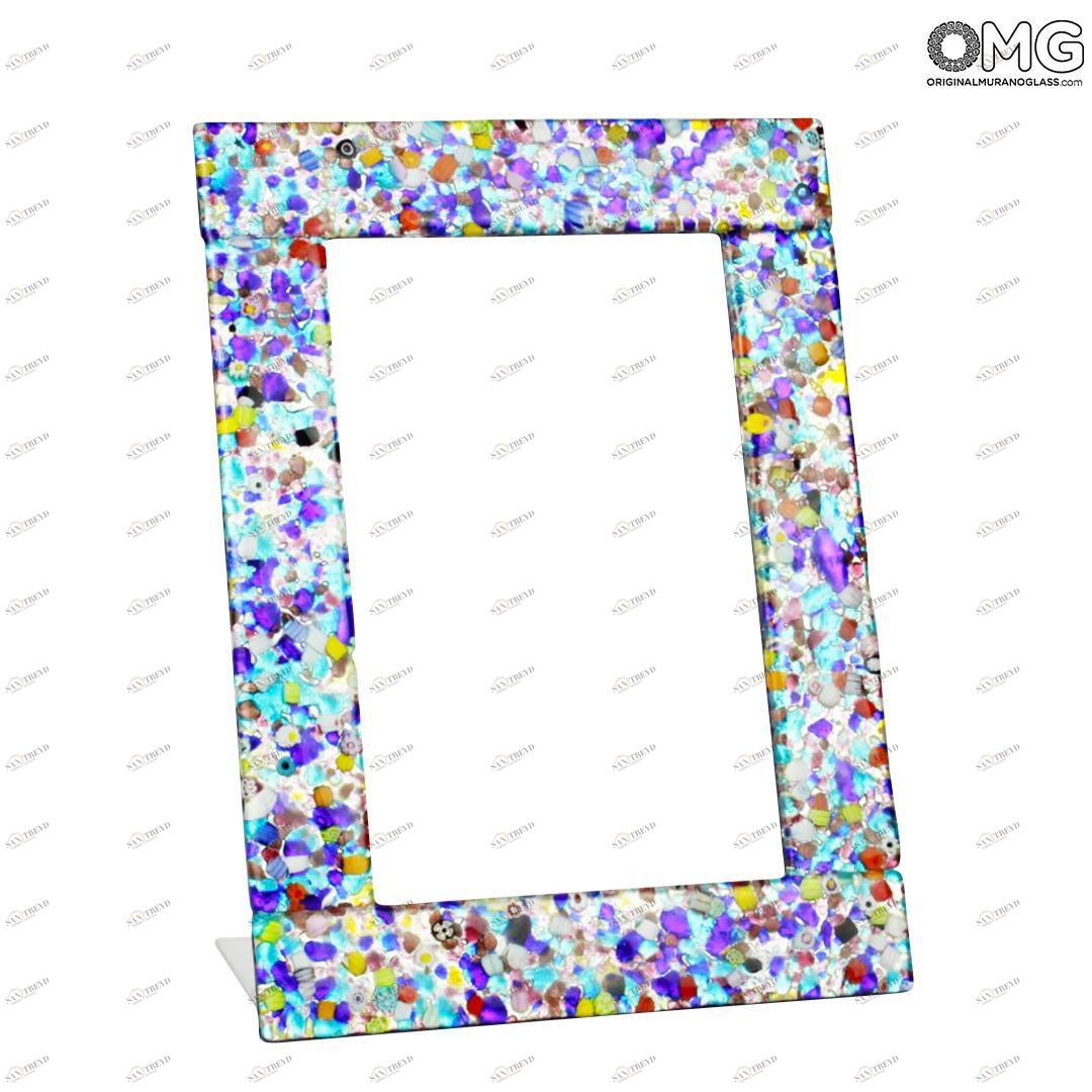 1802 ORIGINALMURANOGLASS Фоторамка Серебряная Фантазия миллефиори - муранское стекло  см 