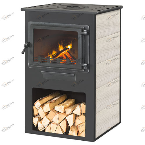 Печь-камин Этна (Панорама) с плитой «Бежевая» высокая 5057