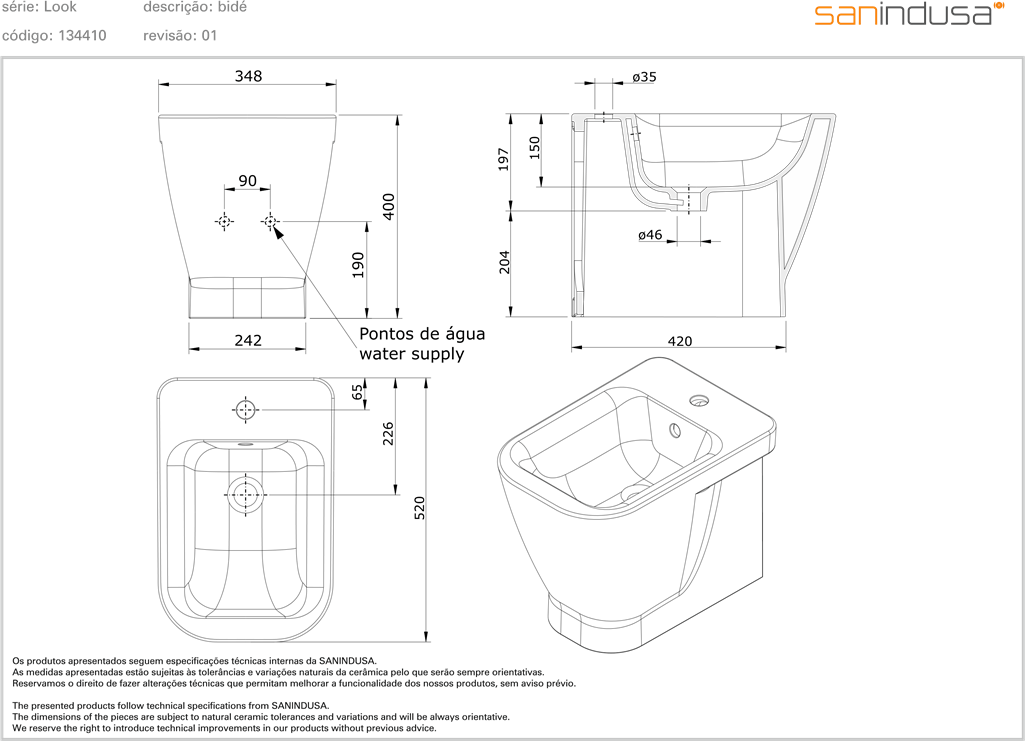 134410004 Биде напольное Look Sanindusa - Вид №1