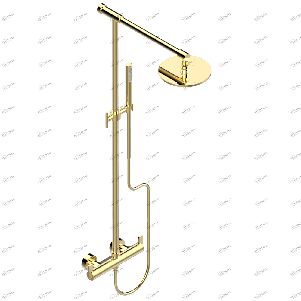 U2B-6529CD Смеситель термостатический для душа настенного монтажа 1/2" с душевой колонной, верхним душем Ø 200 мм, ручным душем и шлангом Thg-paris Le 11 с рукоятками Золото U2B 6529CD CAT.F