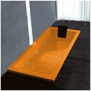 Ванна Gruppo treesse Quadra 170 V072N-DX-OZ оранжевая с золотой фурнитурой гидромассажем аэромассажем и дезинфекцией прямоугольная встроенная правая