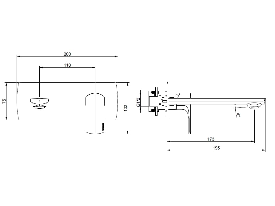 Латунный настенный смеситель для раковины с 2 отверстиями и пластиной Rubinetterie Treemme Albatros ARCH-00060209 - Вид №3