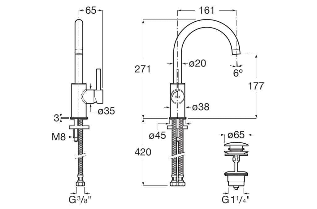 Однорычажный высокий смеситель для раковины Roca ONA 5A4A9E..0 ARCH-00004995 - Вид №4