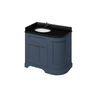 Burlington Отдельностоящий изогнутый угловой блок 100 л / с со столешницей из черного гранита и встроенной белой раковиной Синий FC2B_BB98L