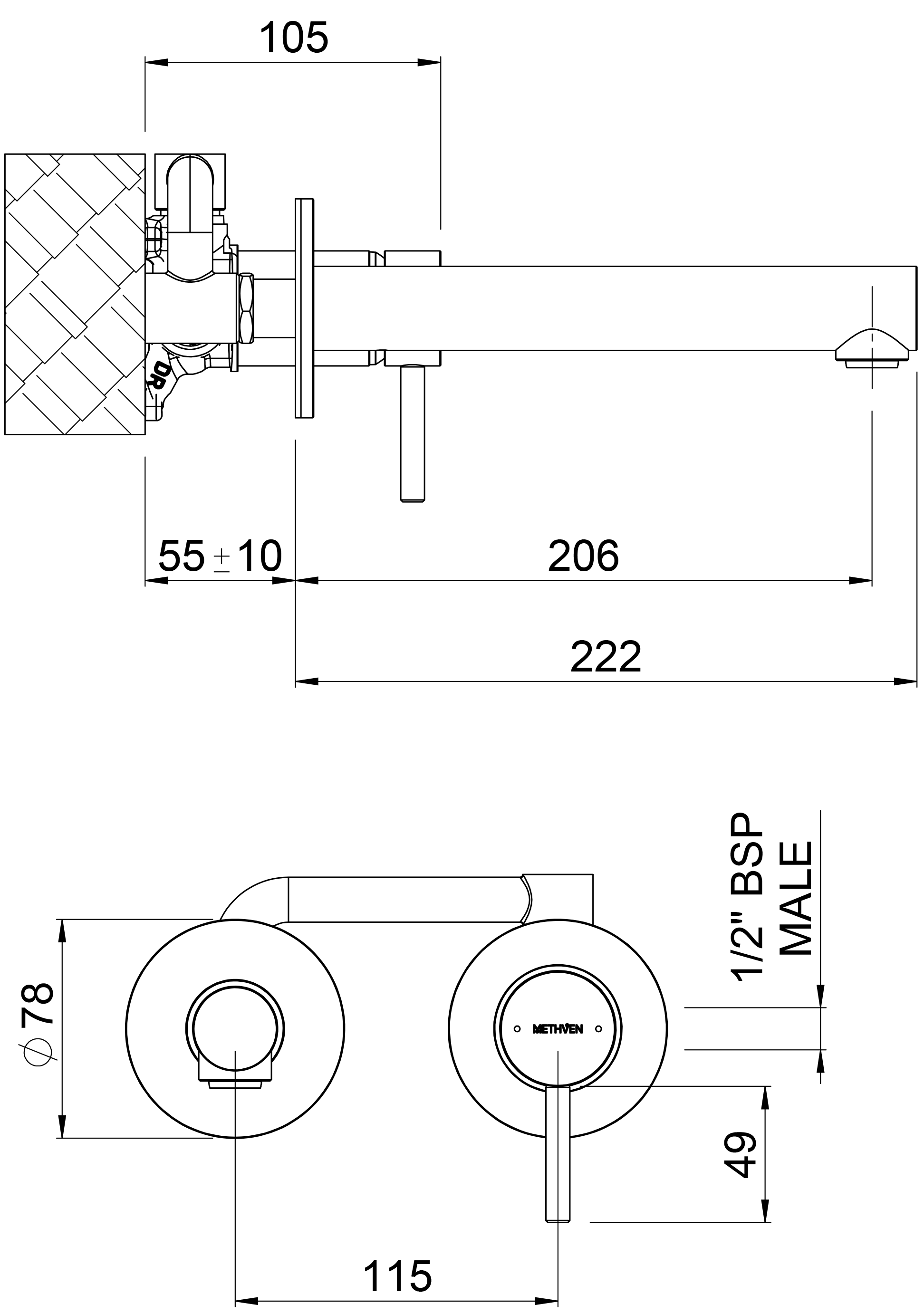 TUWBSS Смеситель для раковины настенный с изливом Turoa Methven Нержавеющая сталь  - Вид №1