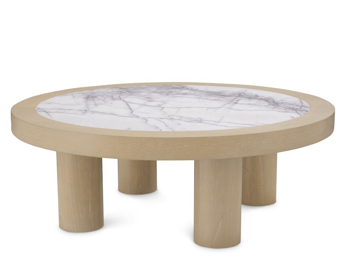 Низкий круглый журнальный столик из мрамора и дерева Eichholtz PRESEDIO ARCH-00046521