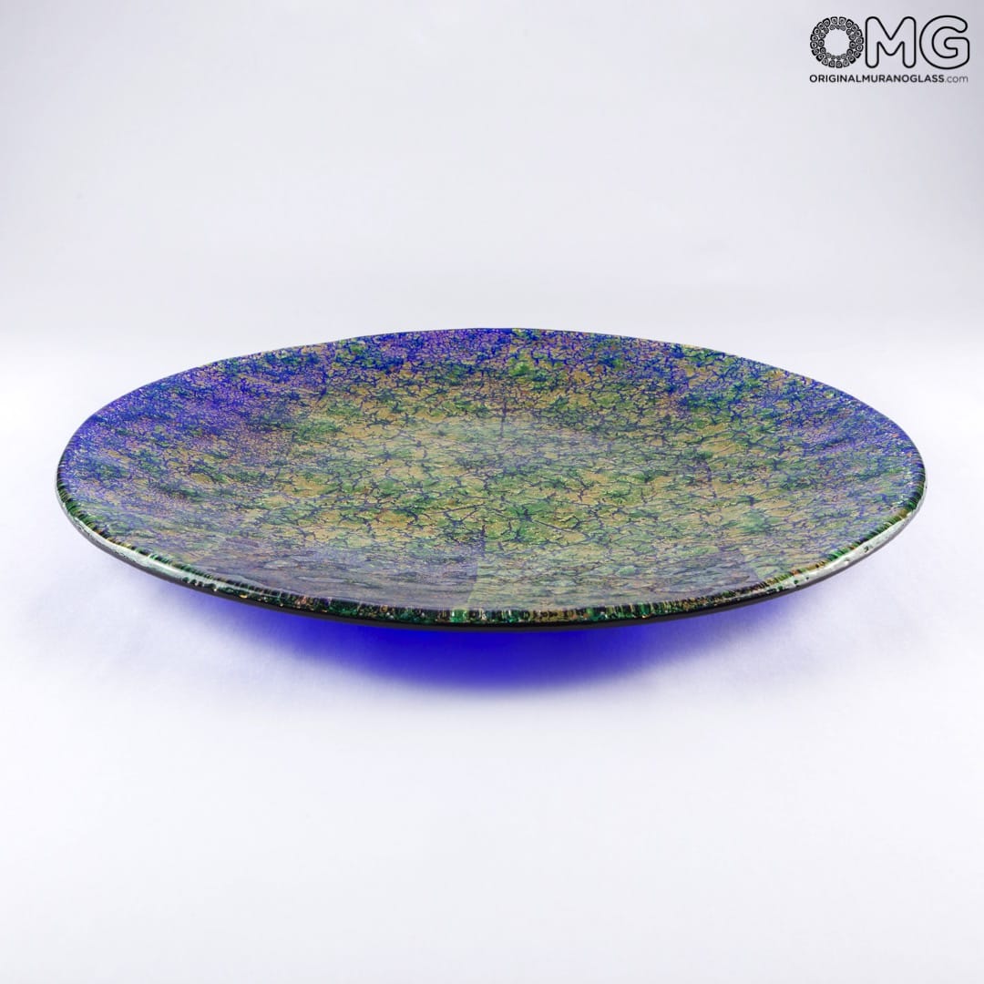 2335 ORIGINALMURANOGLASS Круглое сине-зелёное блюдо с золотом из муранского стекла 38 см  - Вид №1