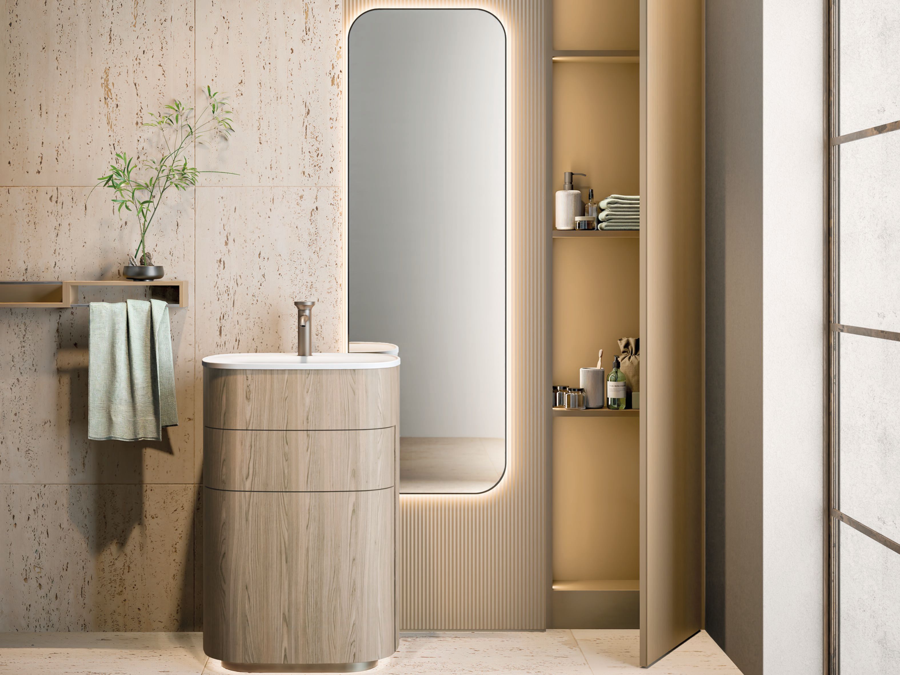 Шкаф для раковины HPL с держателем для полотенец с зеркалом Mobilcrab Curvy ARCH-00080856