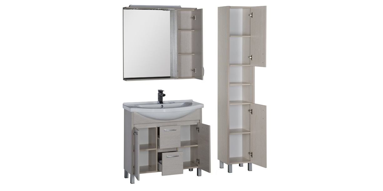 Комплект мебели Aquanet Донна 90 белый дуб 00169192 - Вид №3