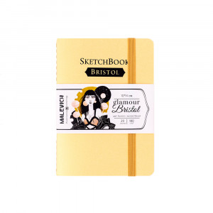 401226 Скетчбук для графики и маркеров Bristol Glamour 180 г/м2 А6 10 х 14 см мягкий переплет 20 л. золотой Малевичъ