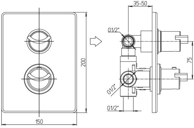 Paini Morgana 73CR691TH смеситель встраиваемый для душа с дивертором - Вид №1