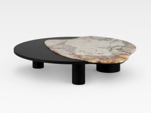 Низкий журнальный столик из гранита и дуба Патагонии
