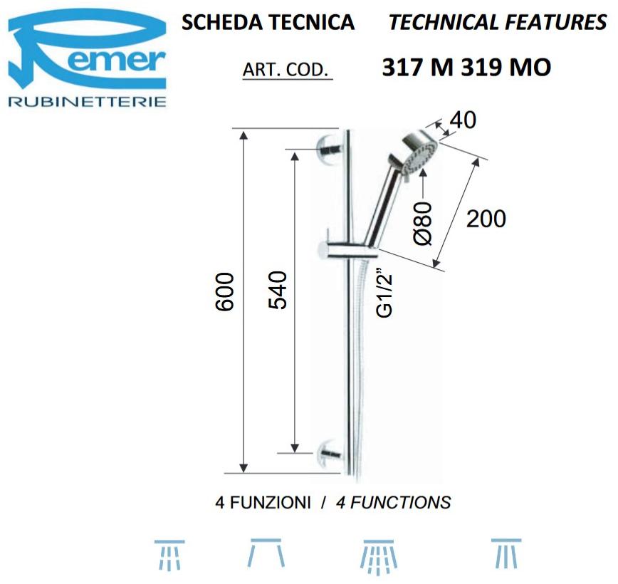 Remer Rubinetterie Поручень с ручным душем Class line 317 m 319 mo - Вид №1