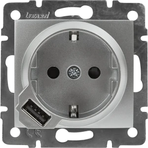 Розетка Lezard Karina с заземлением разъем USB цвет матовый серый 84408492 STLM-2135488