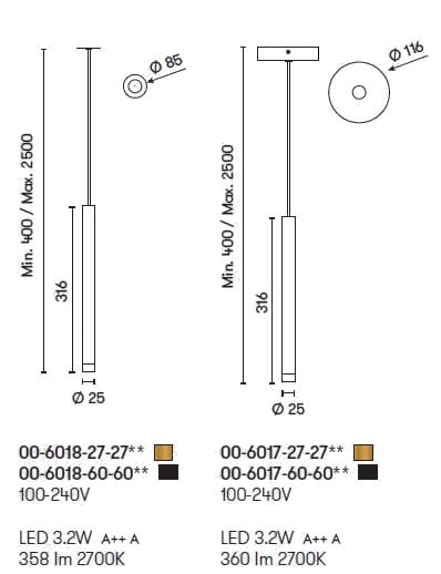 Стальной светодиодный подвесной светильник LedsC4 свеча ARCH-00094493 - Вид №6
