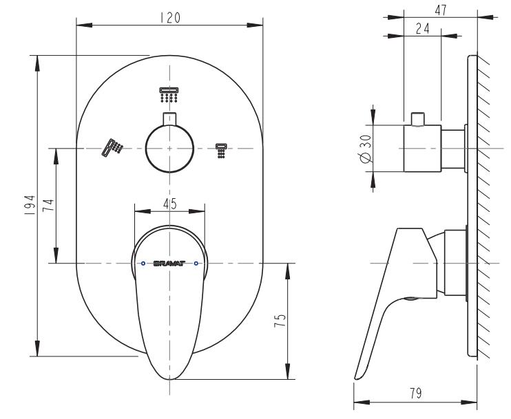 Смеситель встраиваемый в стену (3-функц.) DROP P69190C-RUS bravat - Вид №1